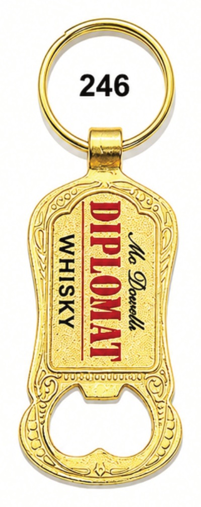 246 Long Rounded Rectangle Golden Meena Metal Bottle Opener Keychain - Code 246