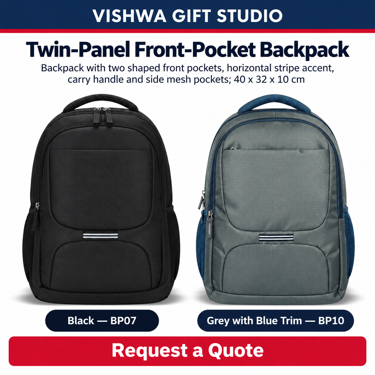 Twin-Panel Front-Pocket Backpack - BP07 / BP10 - Image 2