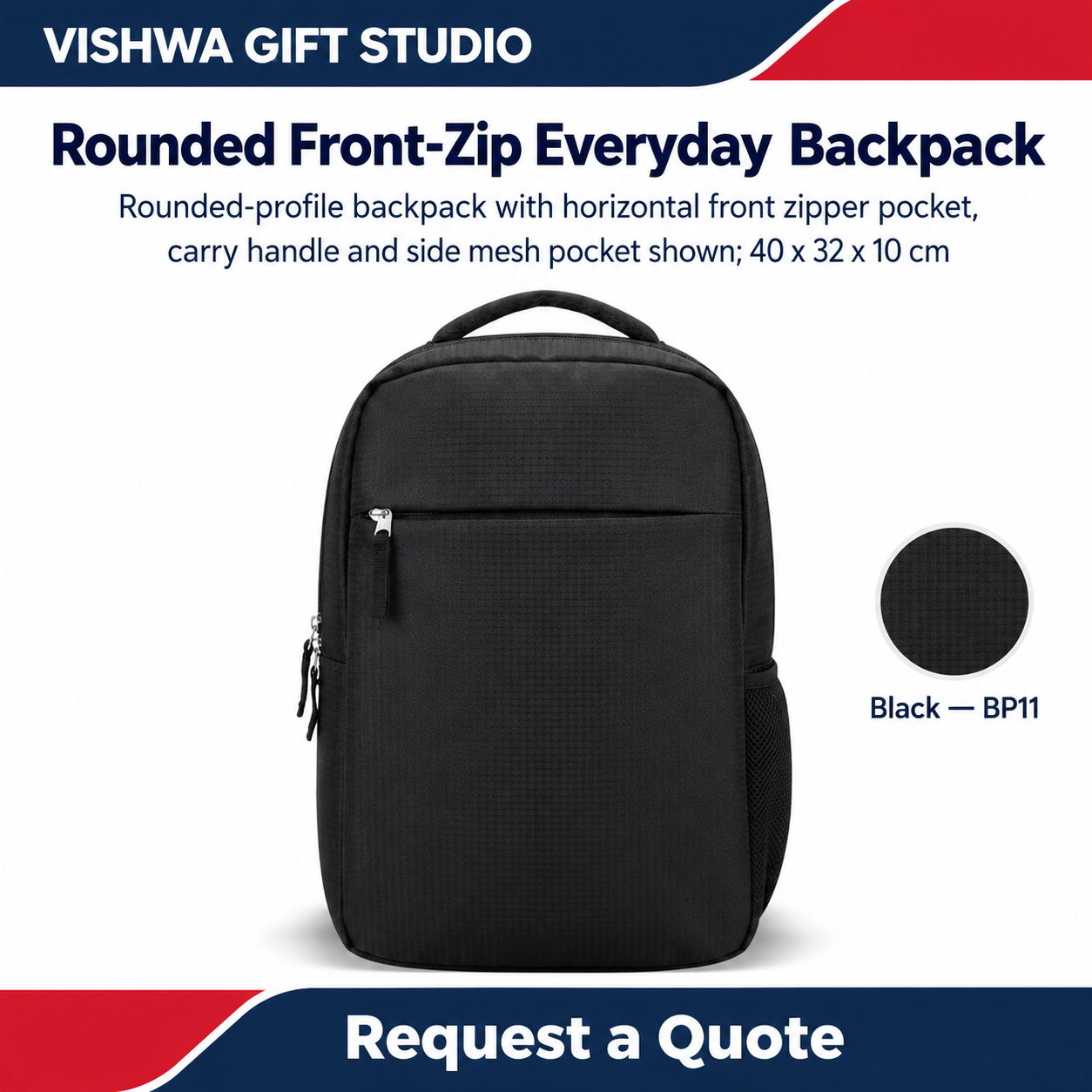 Rounded Front-Zip Everyday Backpack - BP11 - Image 2