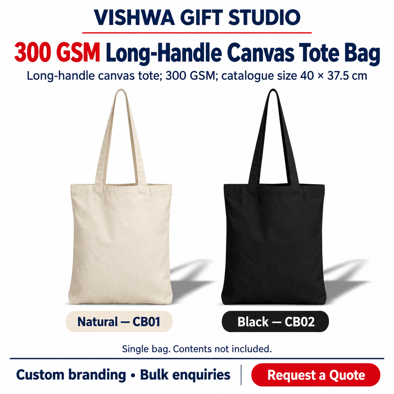 300 GSM Long-Handle Canvas Tote Bag - CB01 / CB02 - Image 2