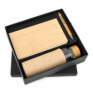 3-in-1 Wooden Notebook, Pen & Glass Bottle Gift Set - CS259 — CS259