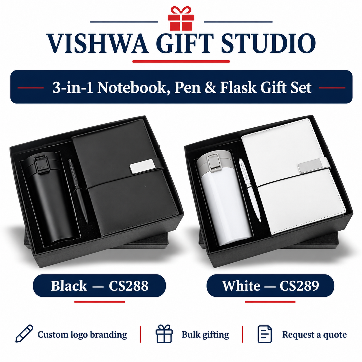 3-in-1 Notebook, Pen & Flask Gift Set - CS288 / CS289 - Image 2