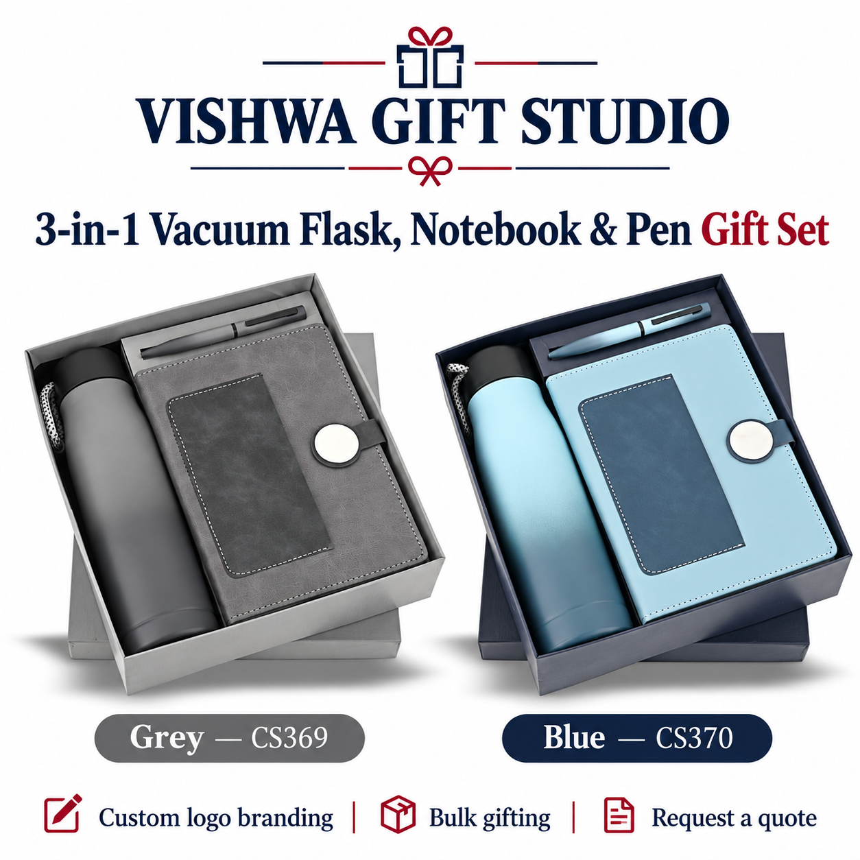 3-in-1 Vacuum Flask, Notebook & Pen Gift Set - CS369 / CS370 - Image 2