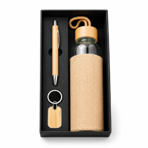 3-in-1 Bamboo Pen, Keychain & Glass Bottle Gift Set - CS380 — CS380