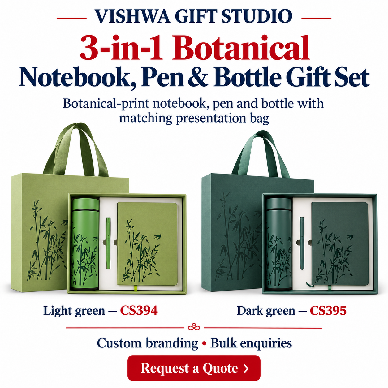 3-in-1 Botanical Notebook, Pen & Bottle Gift Set - CS394 / CS395 - Image 2