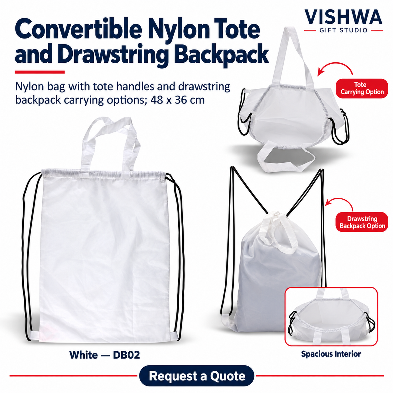 Convertible Nylon Tote and Drawstring Backpack - DB02 - Image 2