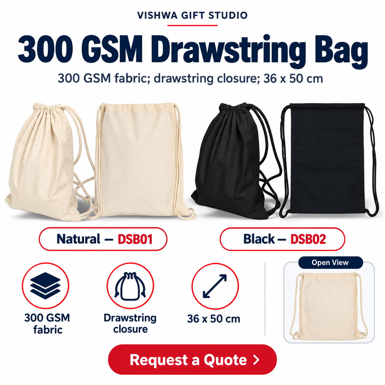 300 GSM Drawstring Bag - DSB01 / DSB02 - Image 2