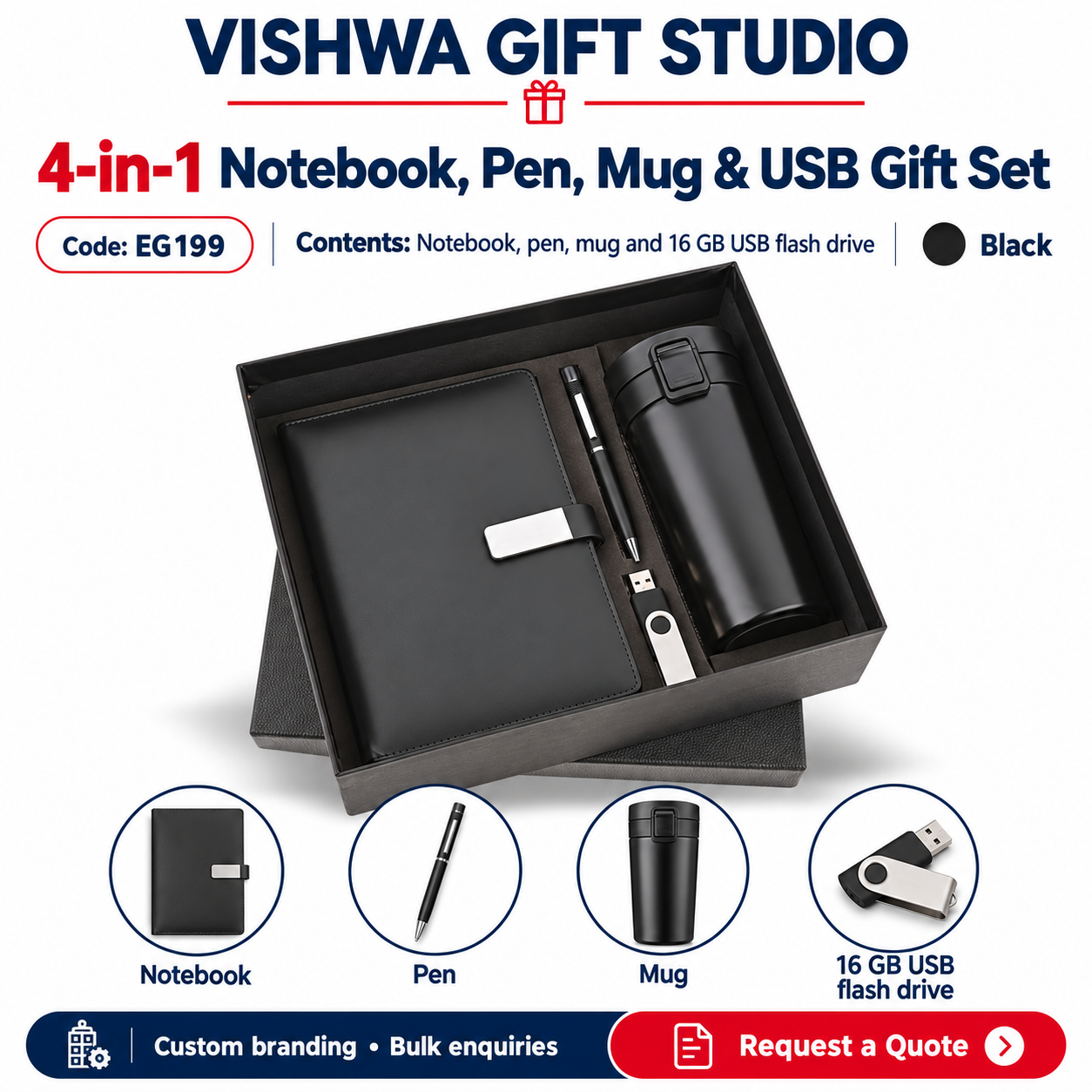 4-in-1 Notebook, Pen, Mug & USB Gift Set - EG199 - Image 2