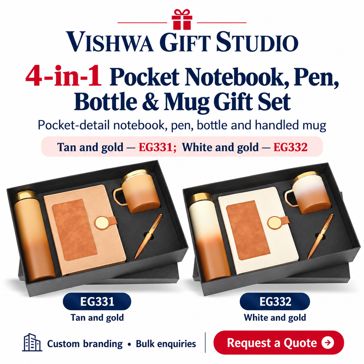 4-in-1 Pocket Notebook, Pen, Bottle & Mug Gift Set - EG331 / EG332 - Image 2