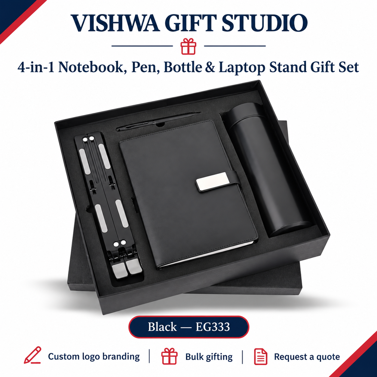 4-in-1 Notebook, Pen, Bottle & Laptop Stand Gift Set - EG333 - Image 2