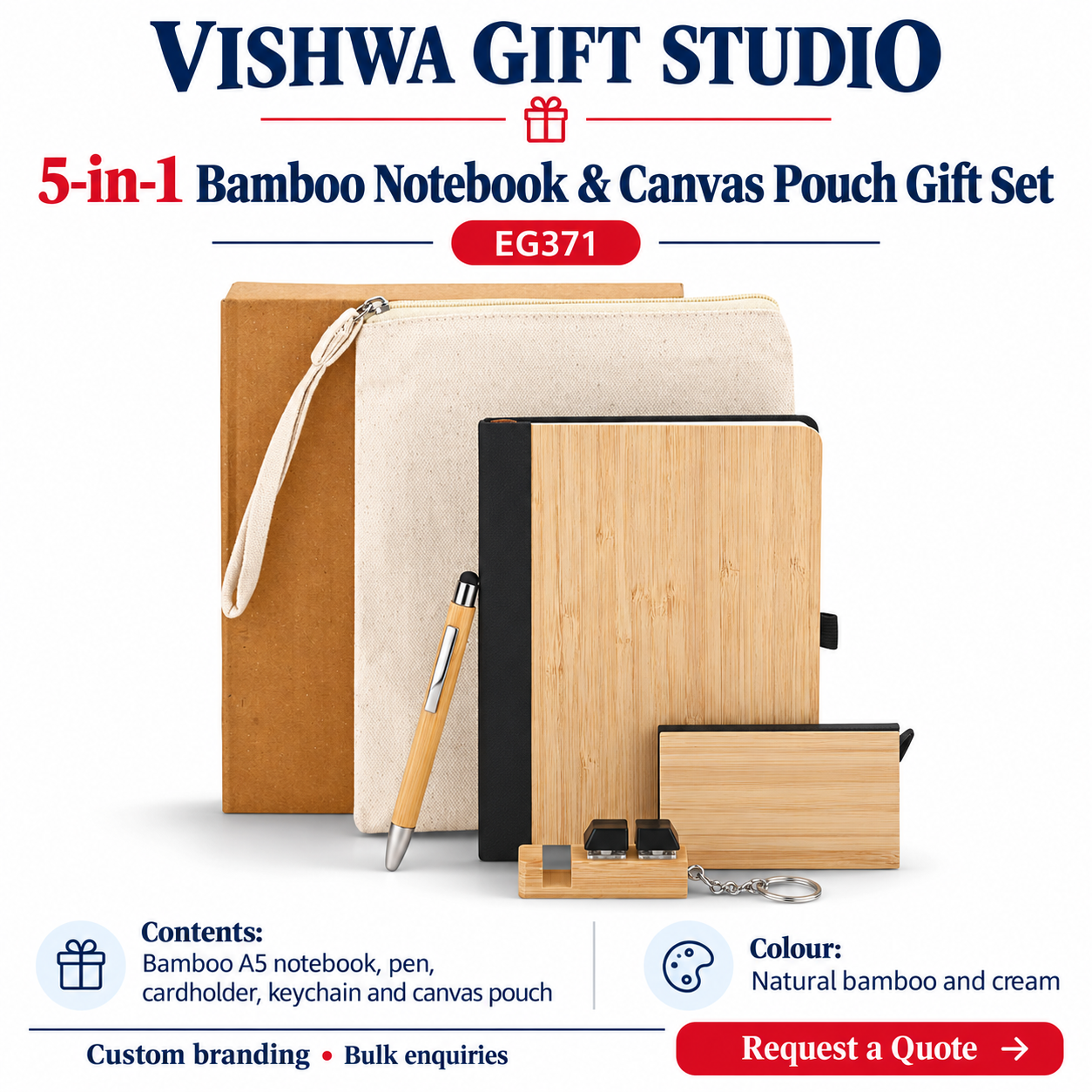 5-in-1 Bamboo Notebook & Canvas Pouch Gift Set - EG371 - Image 2