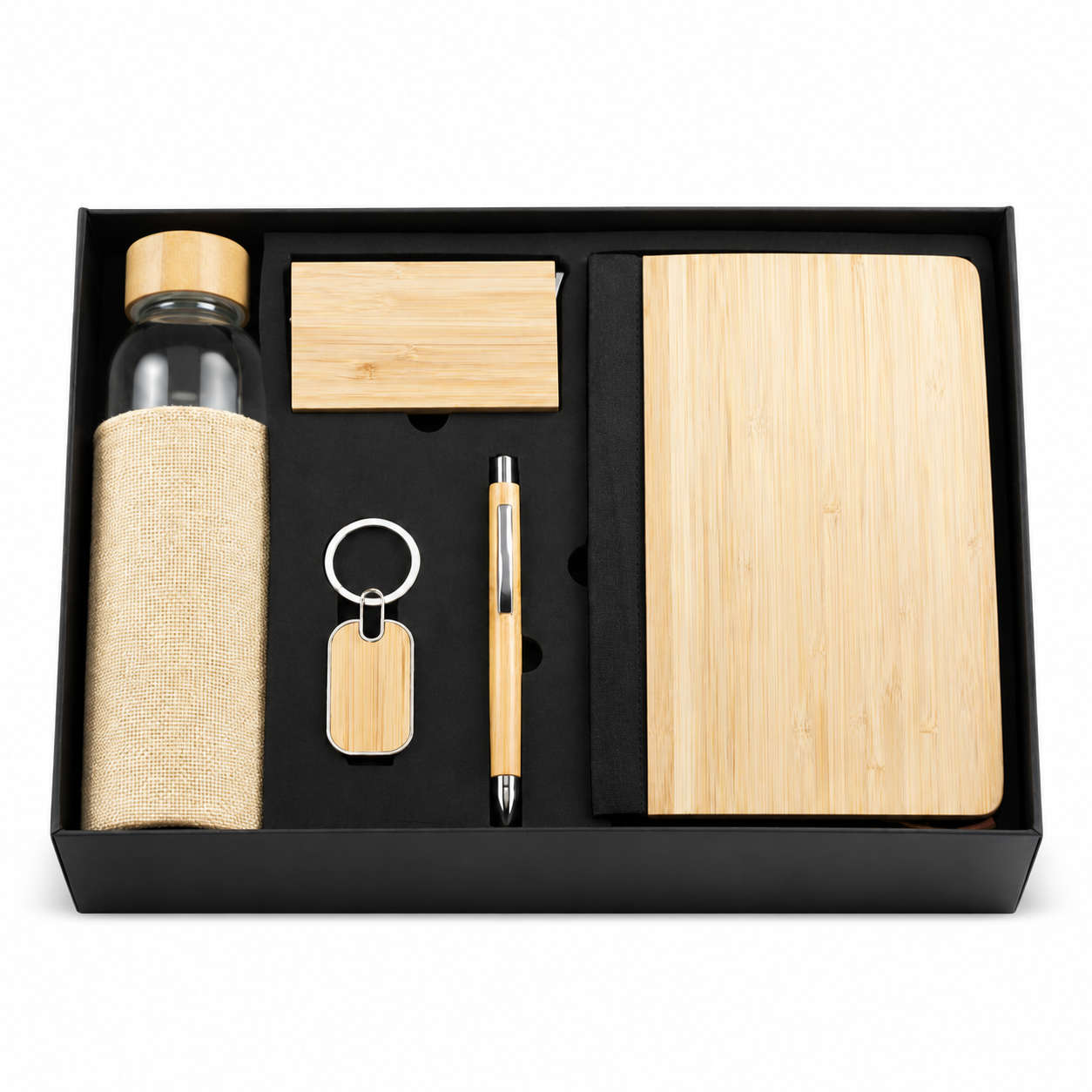 5-in-1 Bamboo Notebook & Glass Bottle Gift Set - EG377