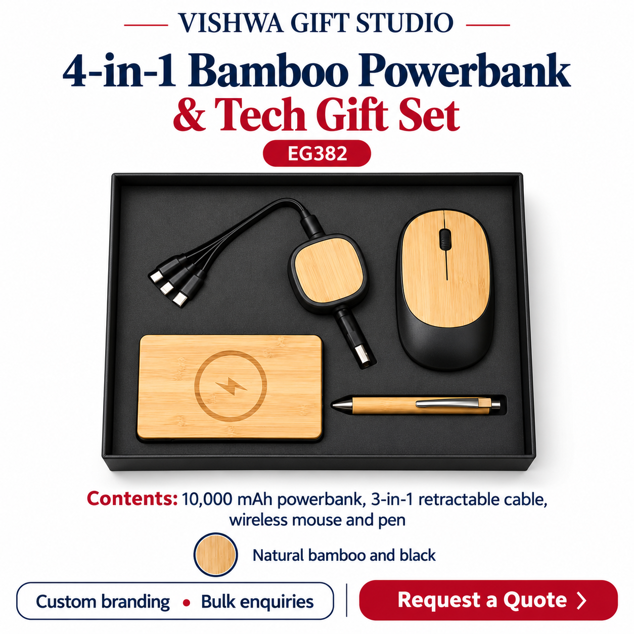 4-in-1 Bamboo Powerbank & Tech Gift Set - EG382 - Image 2