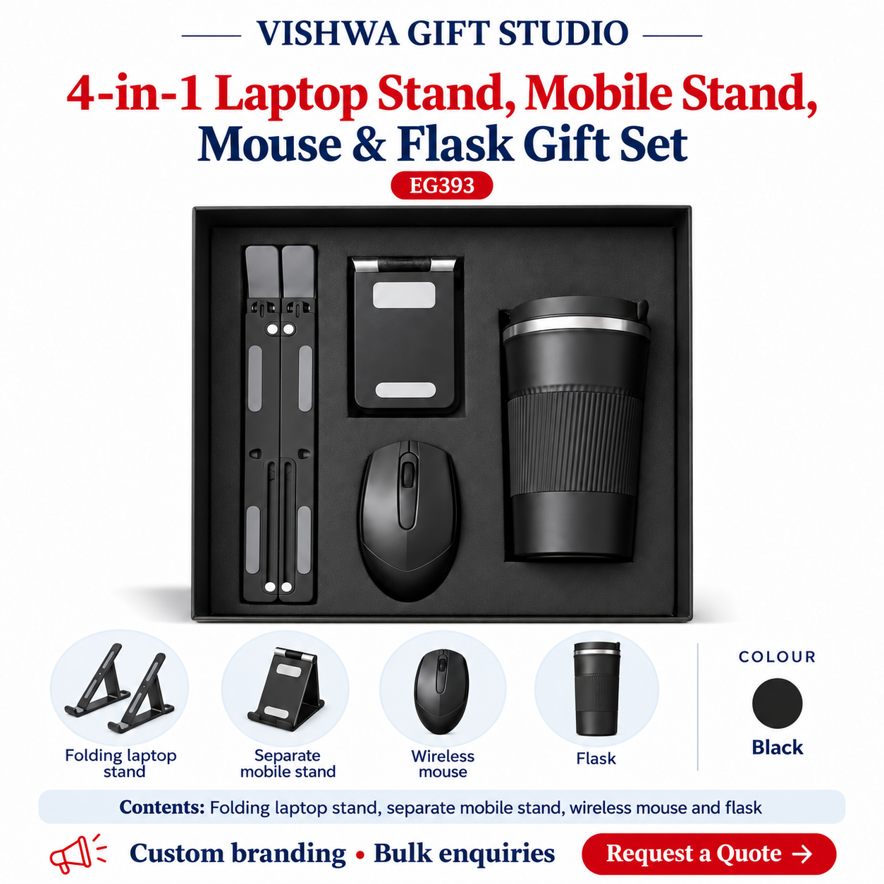 4-in-1 Laptop Stand, Mobile Stand, Mouse & Flask Gift Set - EG393 - Image 2