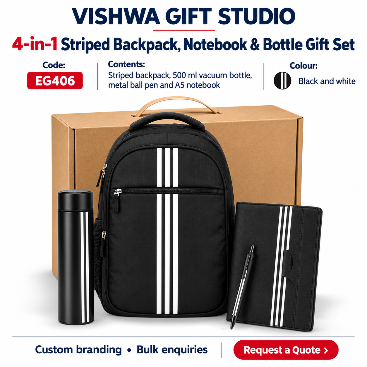 4-in-1 Striped Backpack, Notebook & Bottle Gift Set - EG406 - Image 2