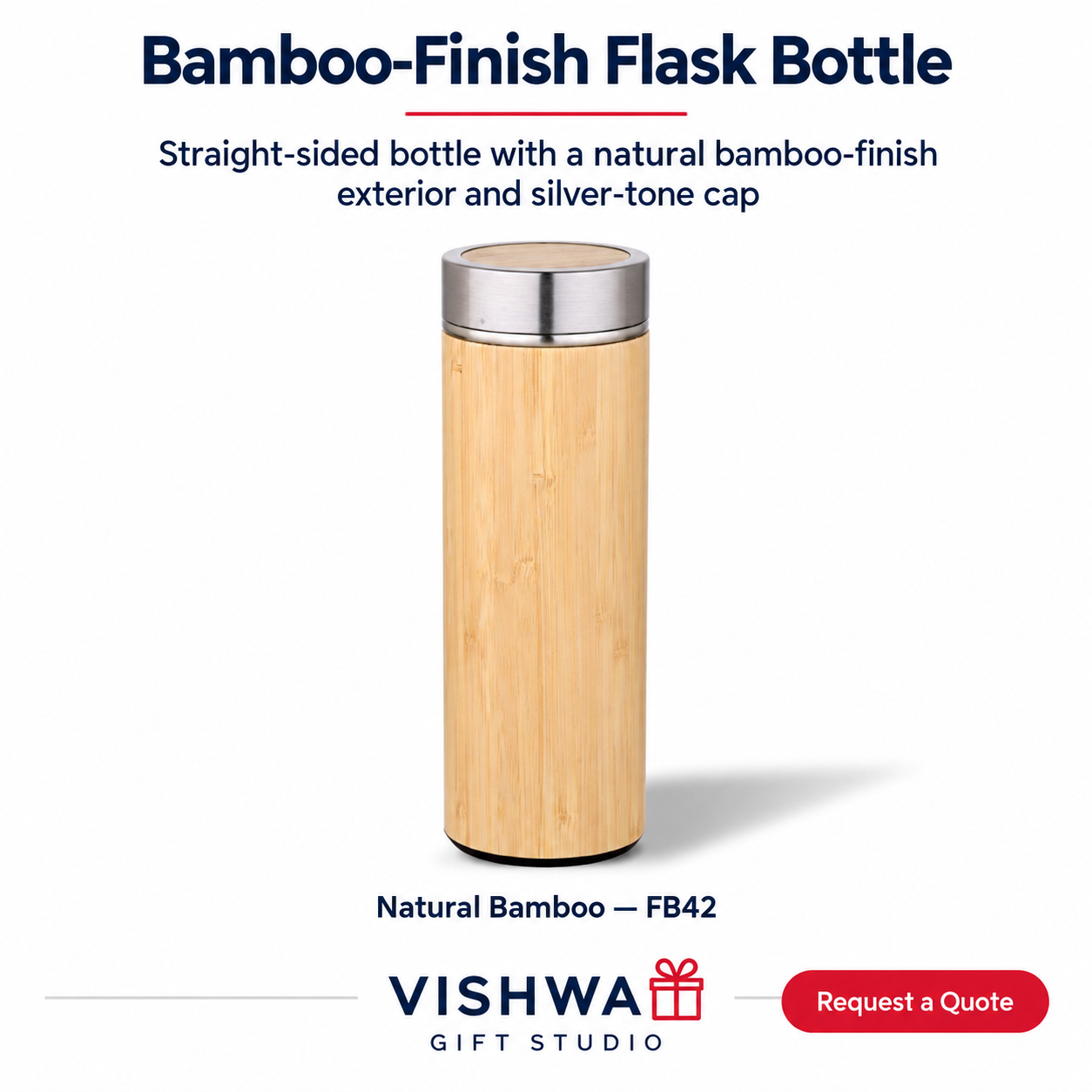 Bamboo-Finish Flask Bottle - FB42 - Image 2