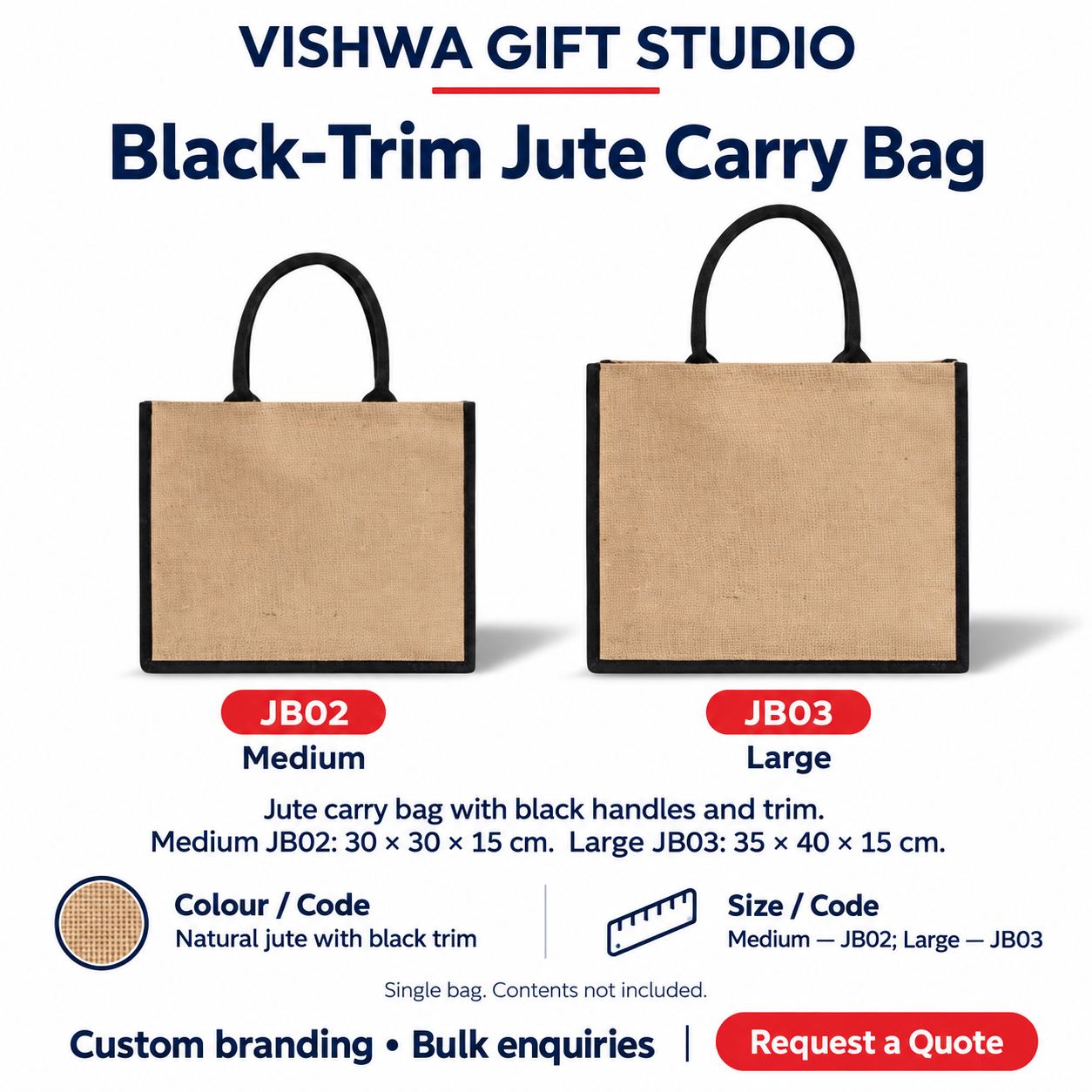 Black-Trim Jute Carry Bag - JB02 / JB03 - Image 2