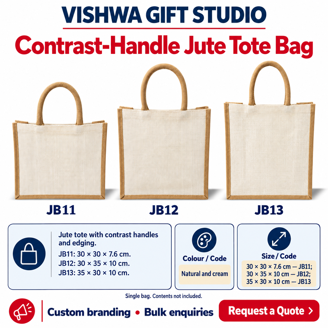 Contrast-Handle Jute Tote Bag - JB11 / JB12 / JB13 - Image 2