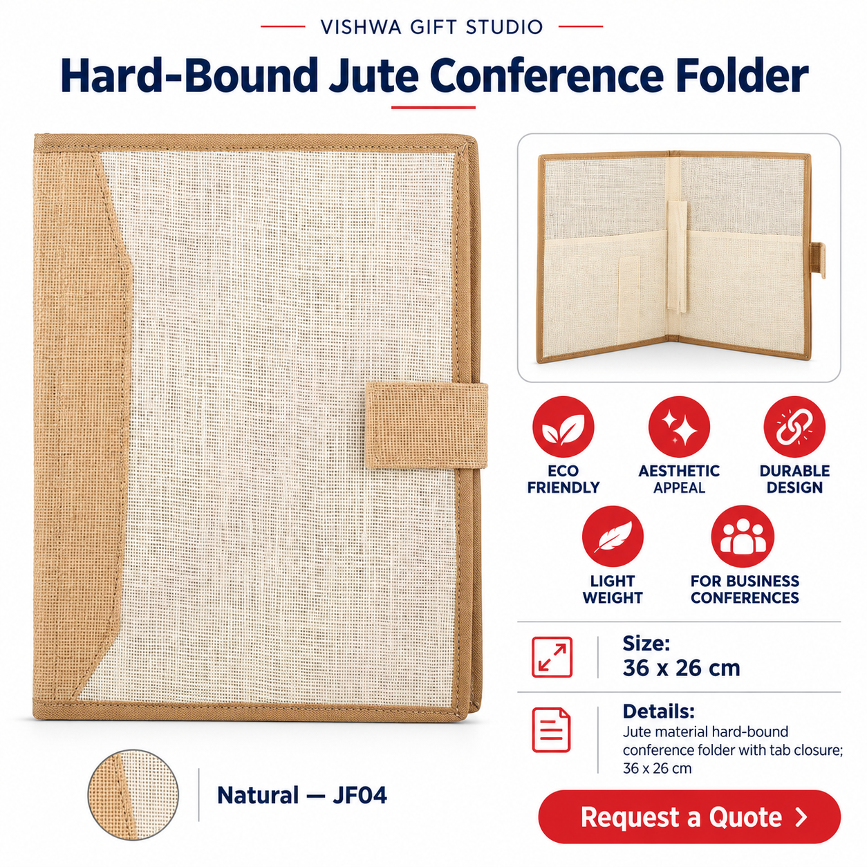 Hard-Bound Jute Conference Folder - JF04 - Image 2