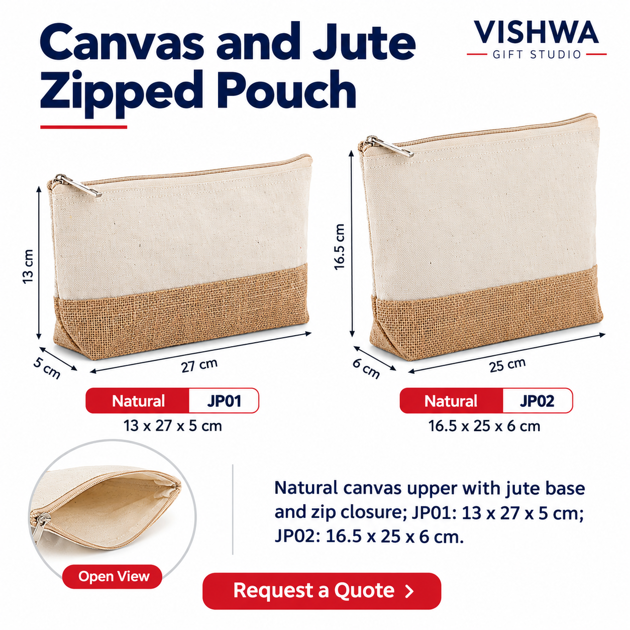 Canvas and Jute Zipped Pouch - JP01 / JP02 - Image 2