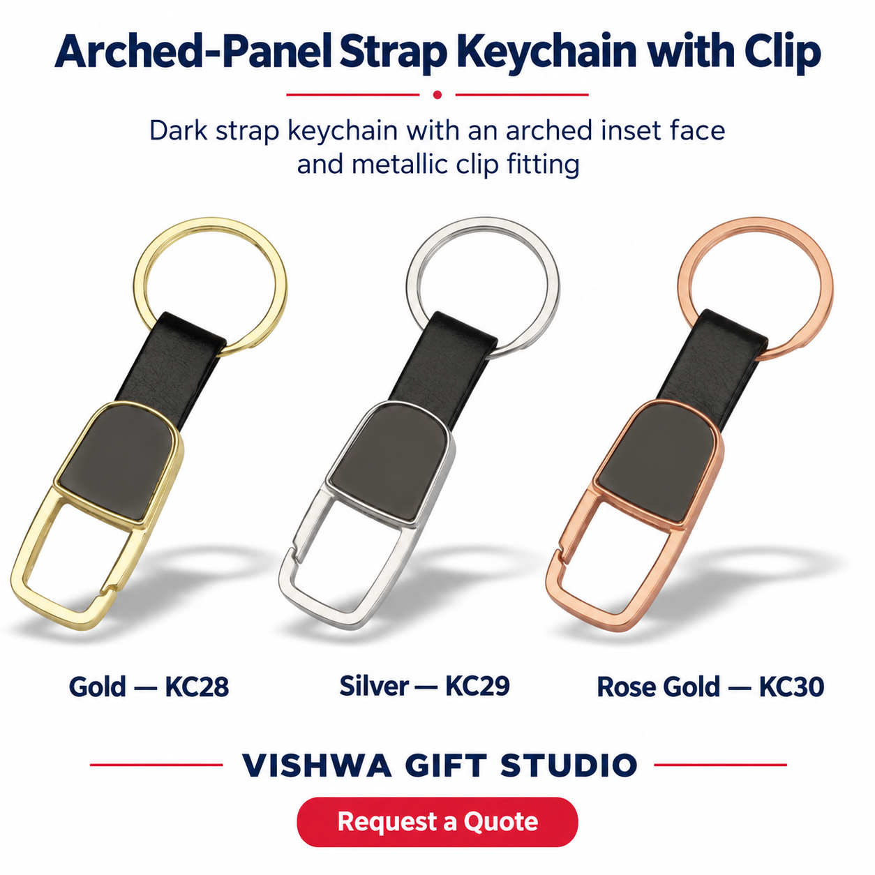 Arched-Panel Strap Keychain with Clip - KC28 / KC29 / KC30 - Image 2