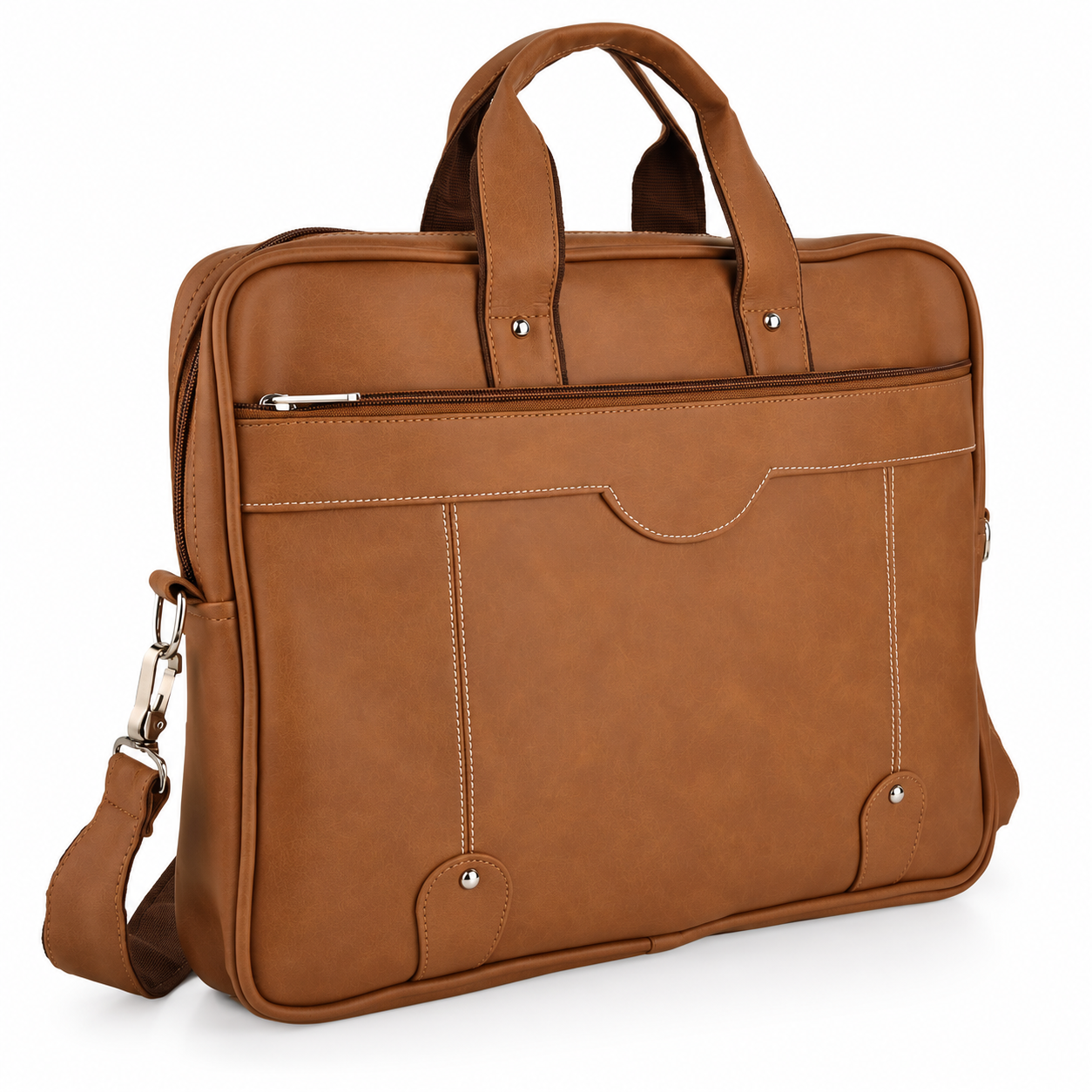 Rivet-Detail Front-Zip Laptop Bag - LB06