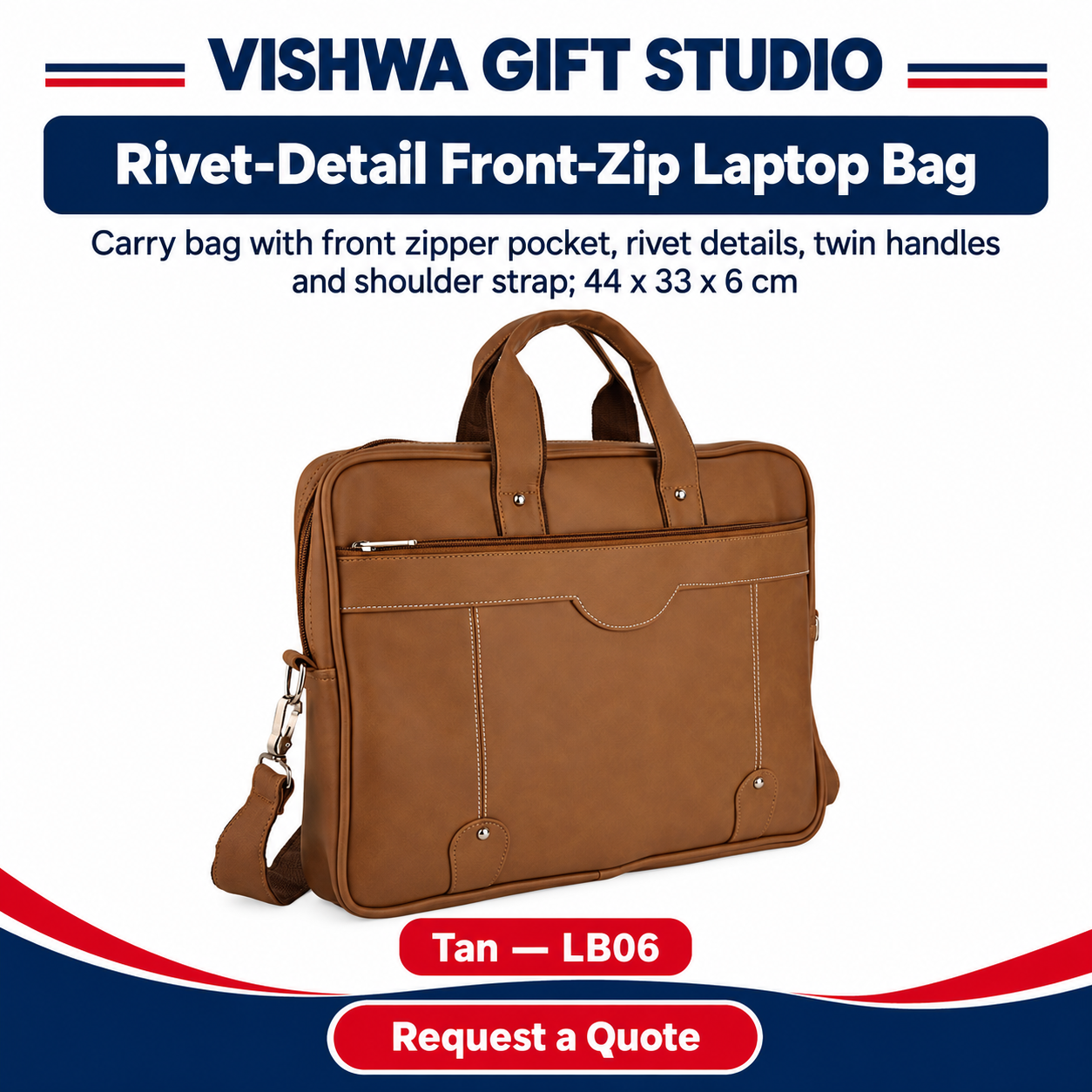 Rivet-Detail Front-Zip Laptop Bag - LB06 - Image 2