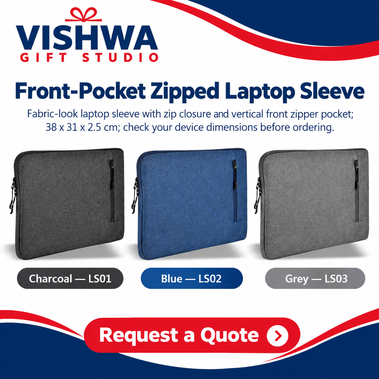 Front-Pocket Zipped Laptop Sleeve - LS01 / LS02 / LS03 - Image 2