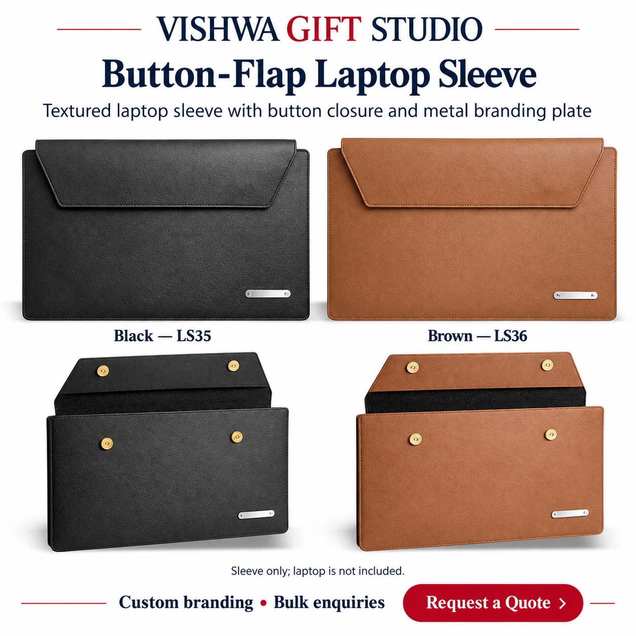 Button-Flap Laptop Sleeve - LS35 / LS36 - Image 2