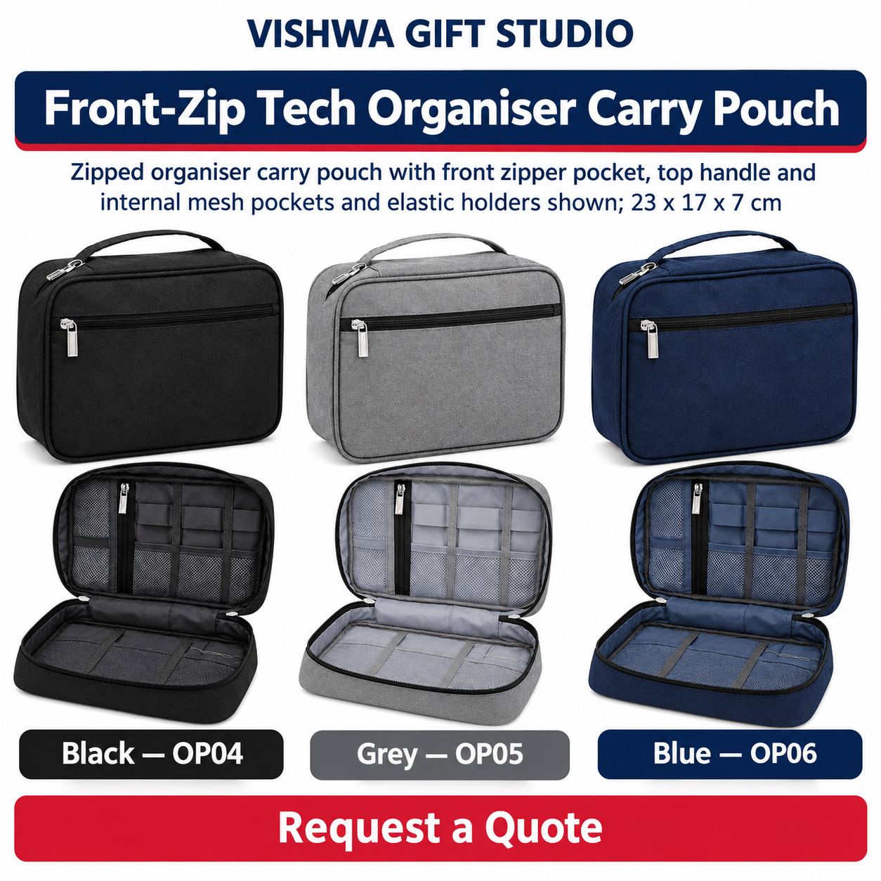 Front-Zip Tech Organiser Carry Pouch - OP04 / OP05 / OP06 - Image 2