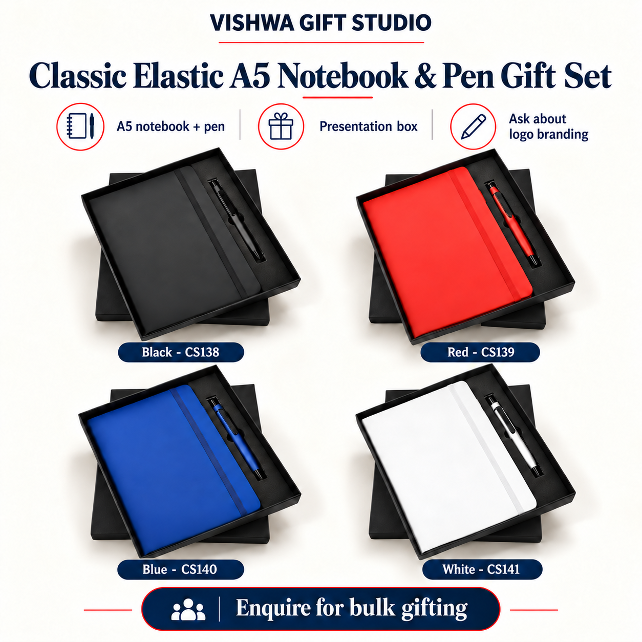 2-in-1 Classic Elastic A5 Notebook & Pen Gift Set - CS138 / CS139 / CS140 / CS141 - Image 2