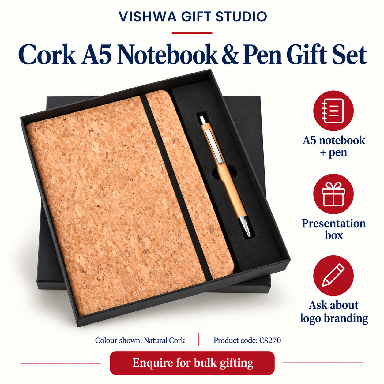 2-in-1 Cork A5 Notebook & Pen Gift Set - CS270 - Image 2