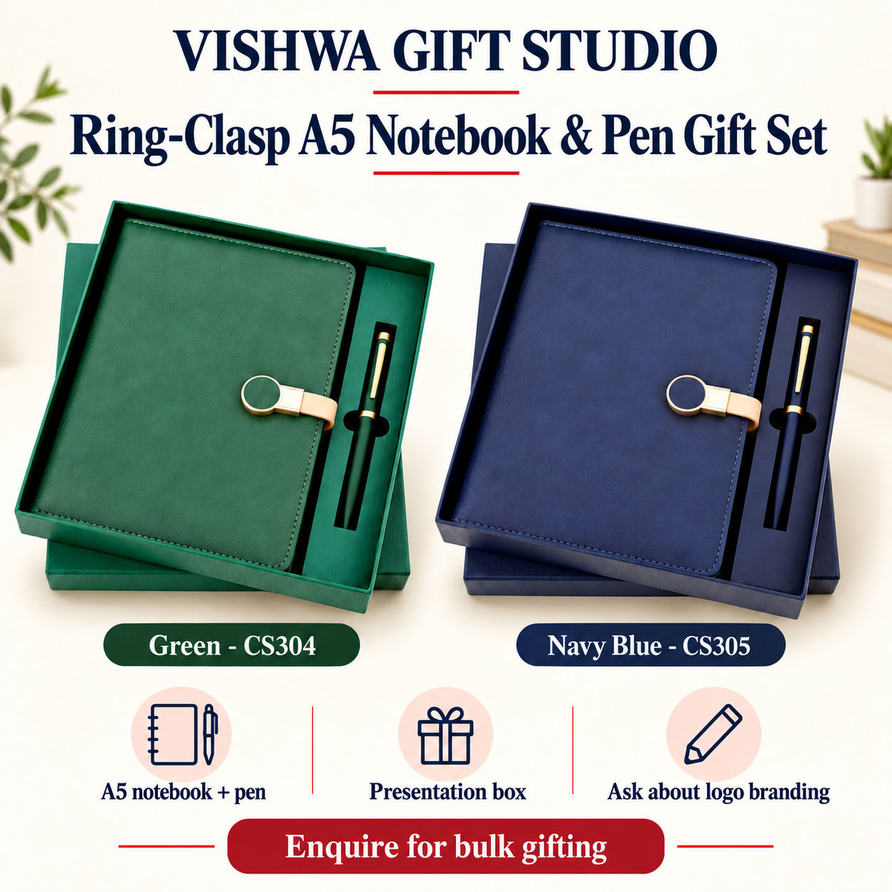 2-in-1 Ring-Clasp A5 Notebook & Pen Gift Set - CS304 / CS305 - Image 2