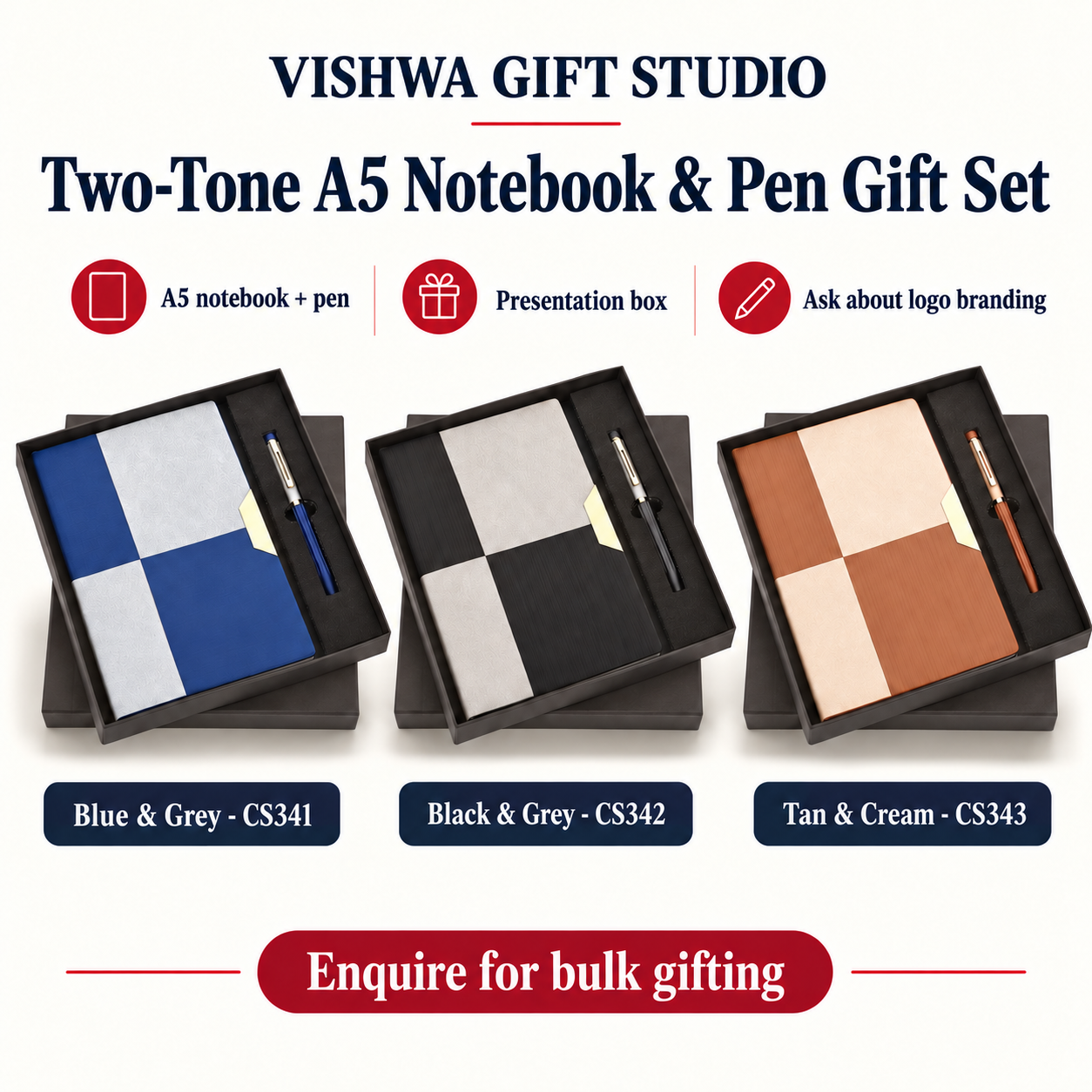 2-in-1 Two-Tone A5 Notebook & Pen Gift Set - CS341 / CS342 / CS343 - Image 2