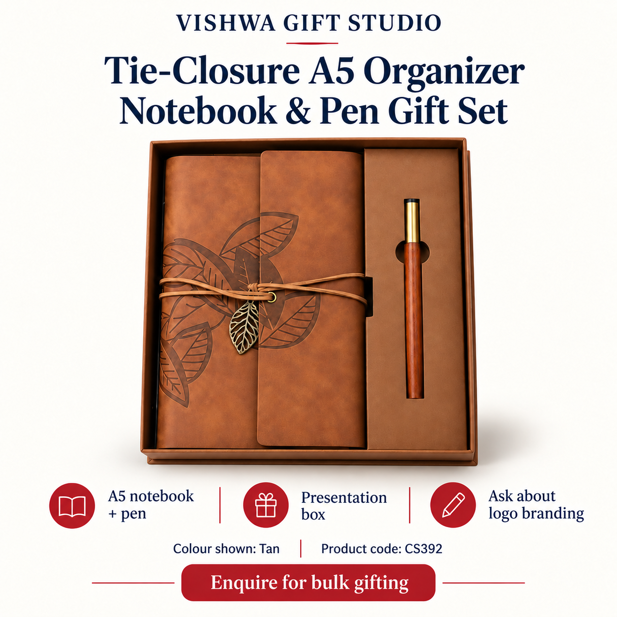 2-in-1 Tie-Closure A5 Organizer Notebook & Pen Gift Set - CS392 - Image 2