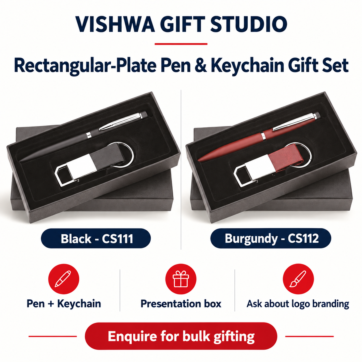2-in-1 Rectangular-Plate Pen & Keychain Gift Set - CS111 / CS112 - Image 2