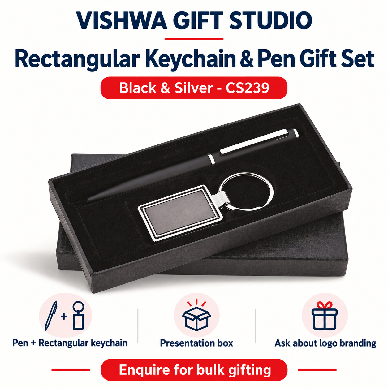 2-in-1 Rectangular Keychain & Pen Gift Set - CS239 - Image 2