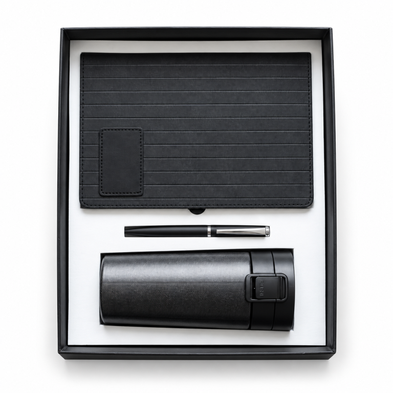 3-in-1 Notebook, Pen and Tumbler Gift Set - Black - DPT 06