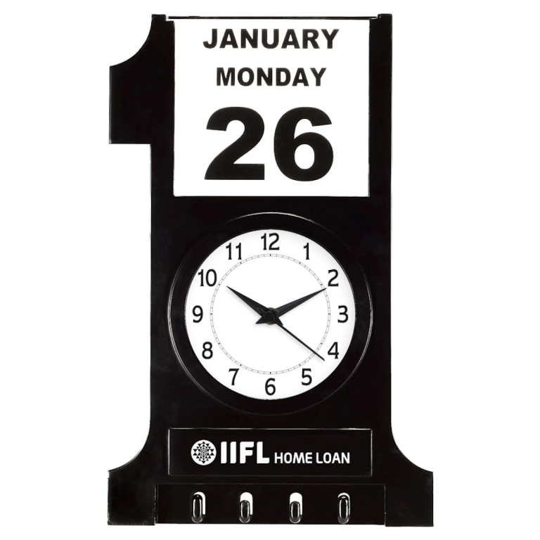 12 Wall Calendar Clock with Key Hanger