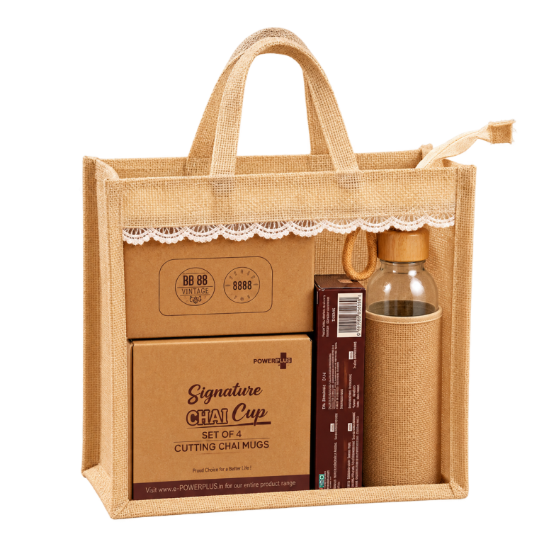 5-in-1 Chai Mugs & Clock Jute Diwali Hamper — DW-Q255