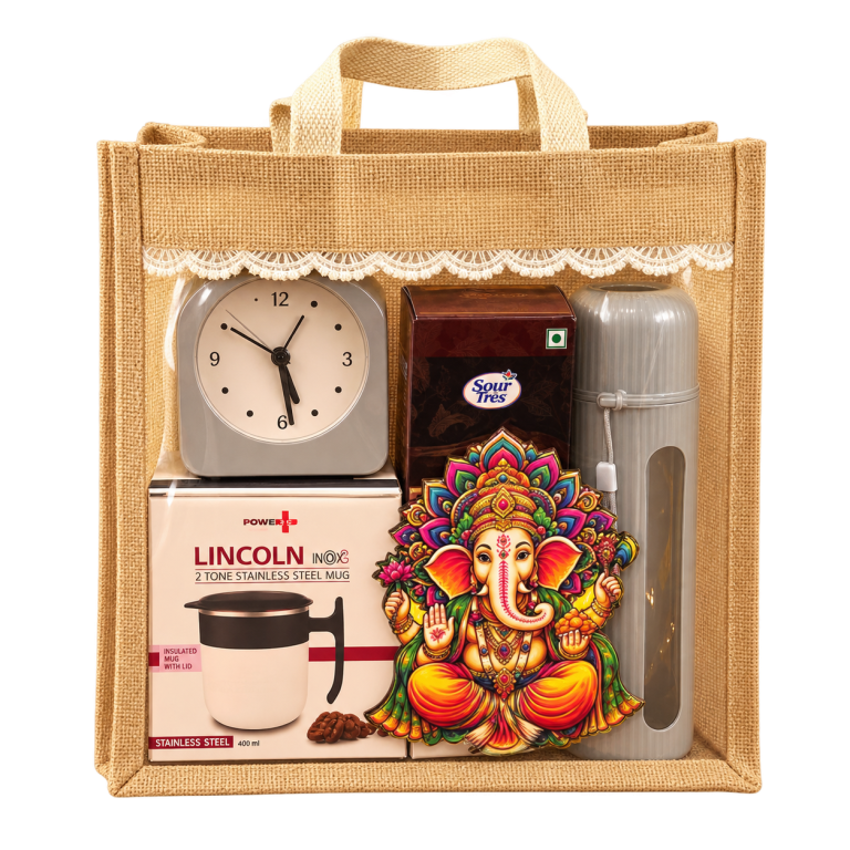 5-in-1 Ganesha & Alarm Clock Jute Diwali Hamper — DW-Q252