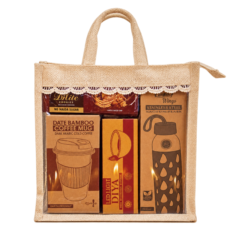 5-in-1 Borosilicate Bottle Jute Diwali Hamper — DW-Q251