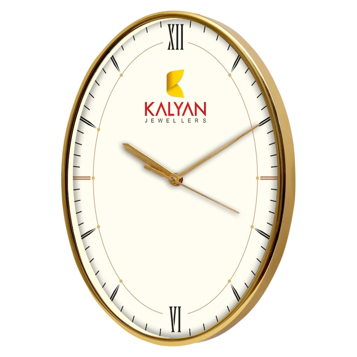 Model 66 oval wall clock original photo with Kalyan Jewellers sample branding