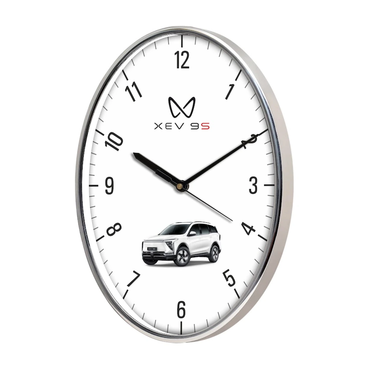 Model 67 oval wall clock original photo with XEV 9S and car artwork sample branding