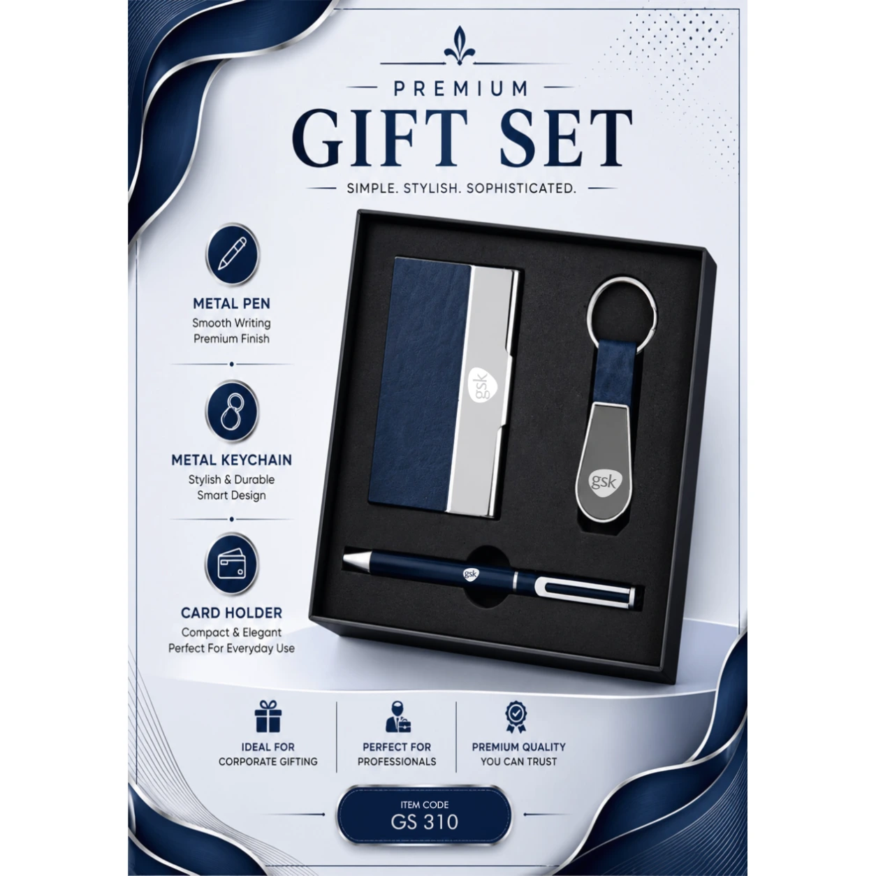 3-in-1 Card Holder, Pen & Keychain Gift Set – GS 310 - Image 2