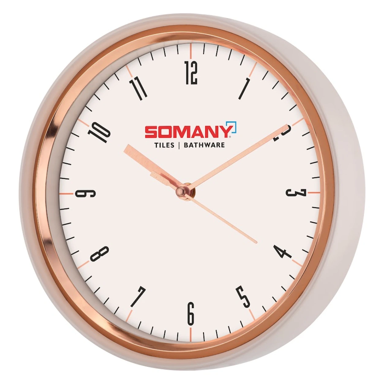 Model 94 blush rose gold wall clock original photo with Somany sample branding