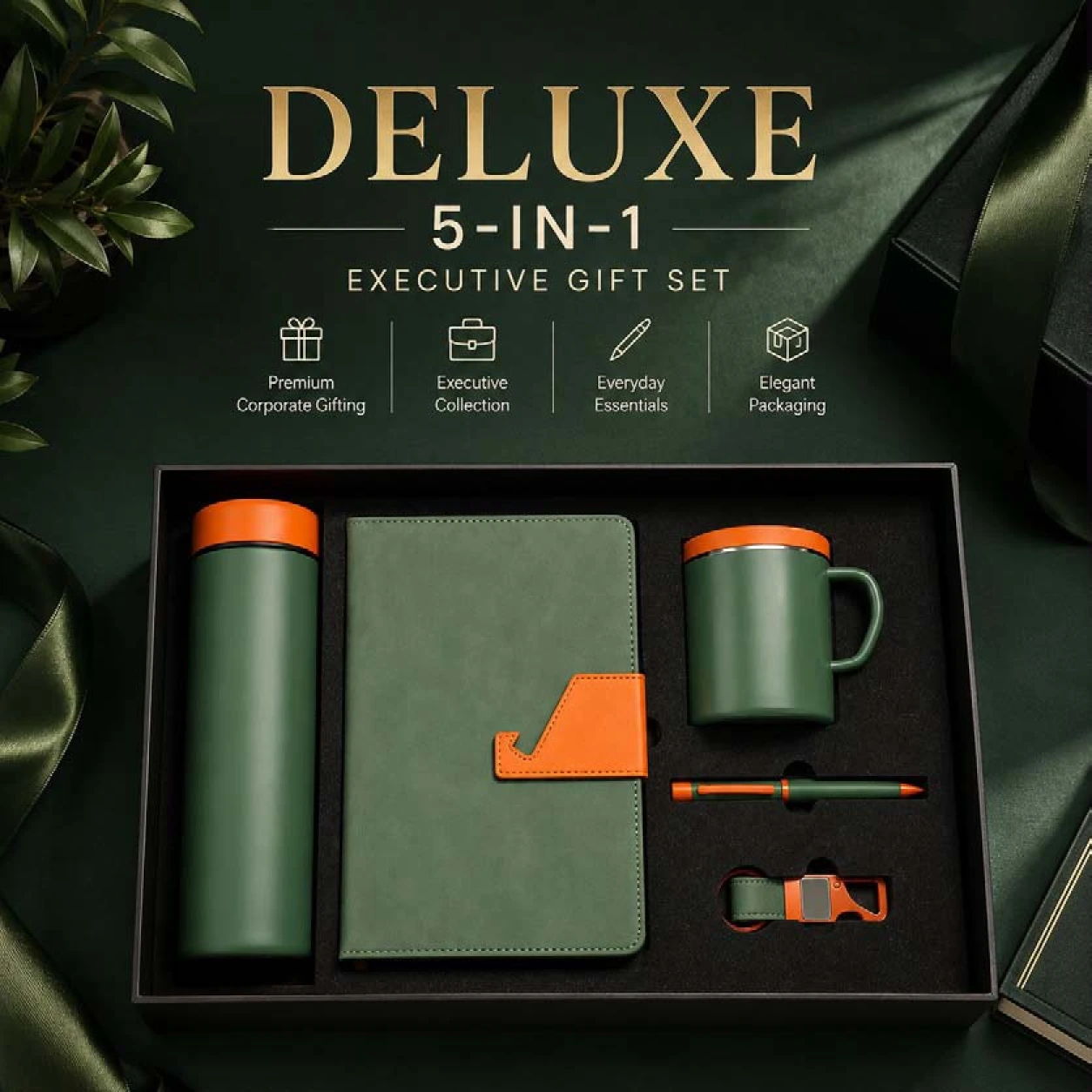 5-in-1 Deluxe Executive Gift Set - Green and Orange - VGS-DW26-02 - Image 2