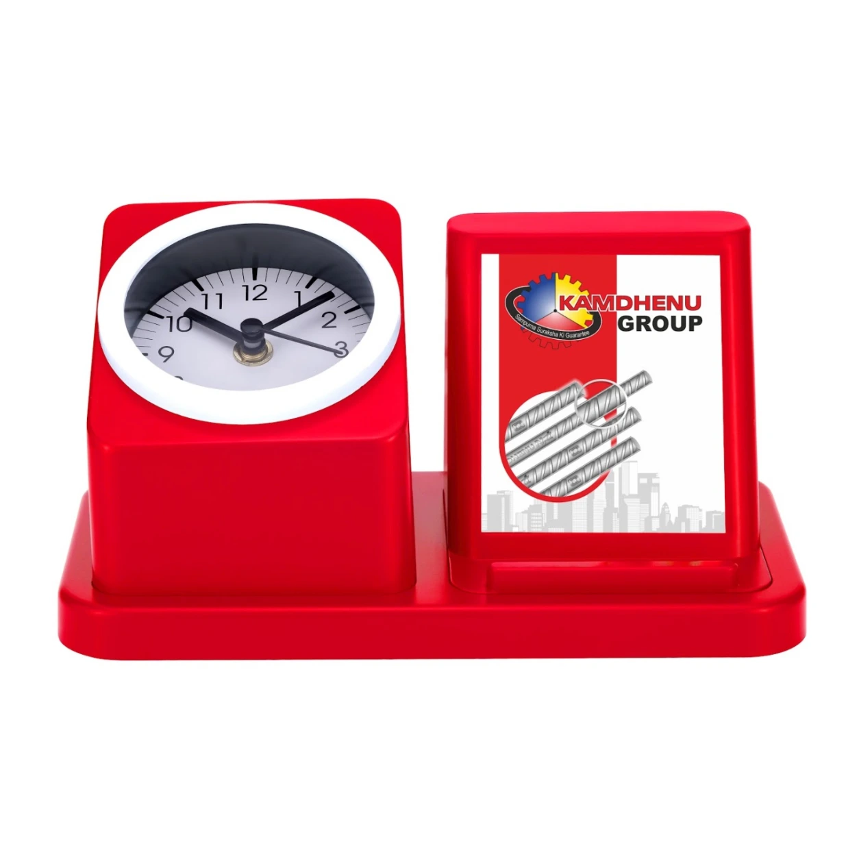 118–120 Desk Organiser with Clock and Mobile Holder – Red, Brown and Blue — WC118