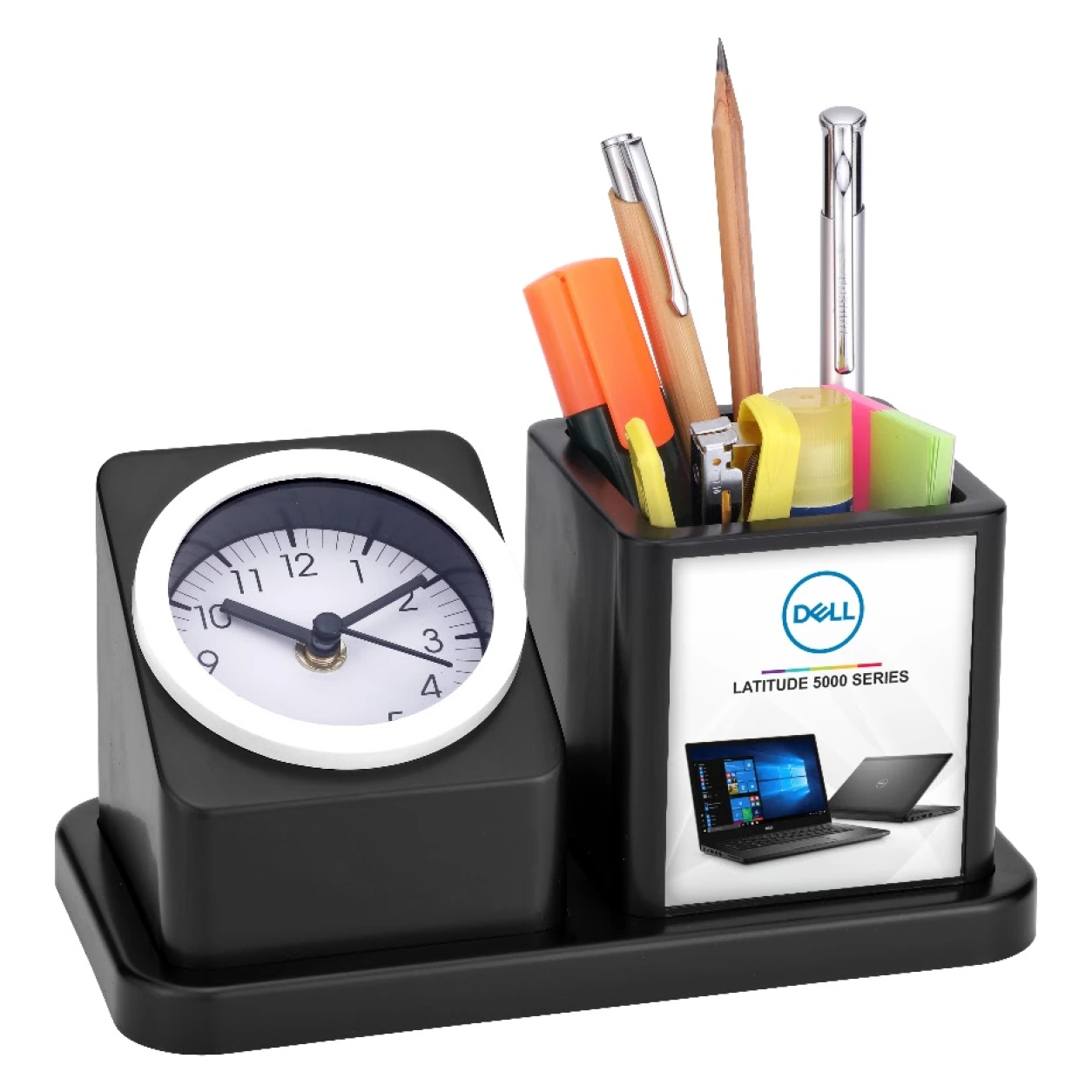 121/122 Desk Organiser with Clock and Pen Holder – Black and Brown — WC121