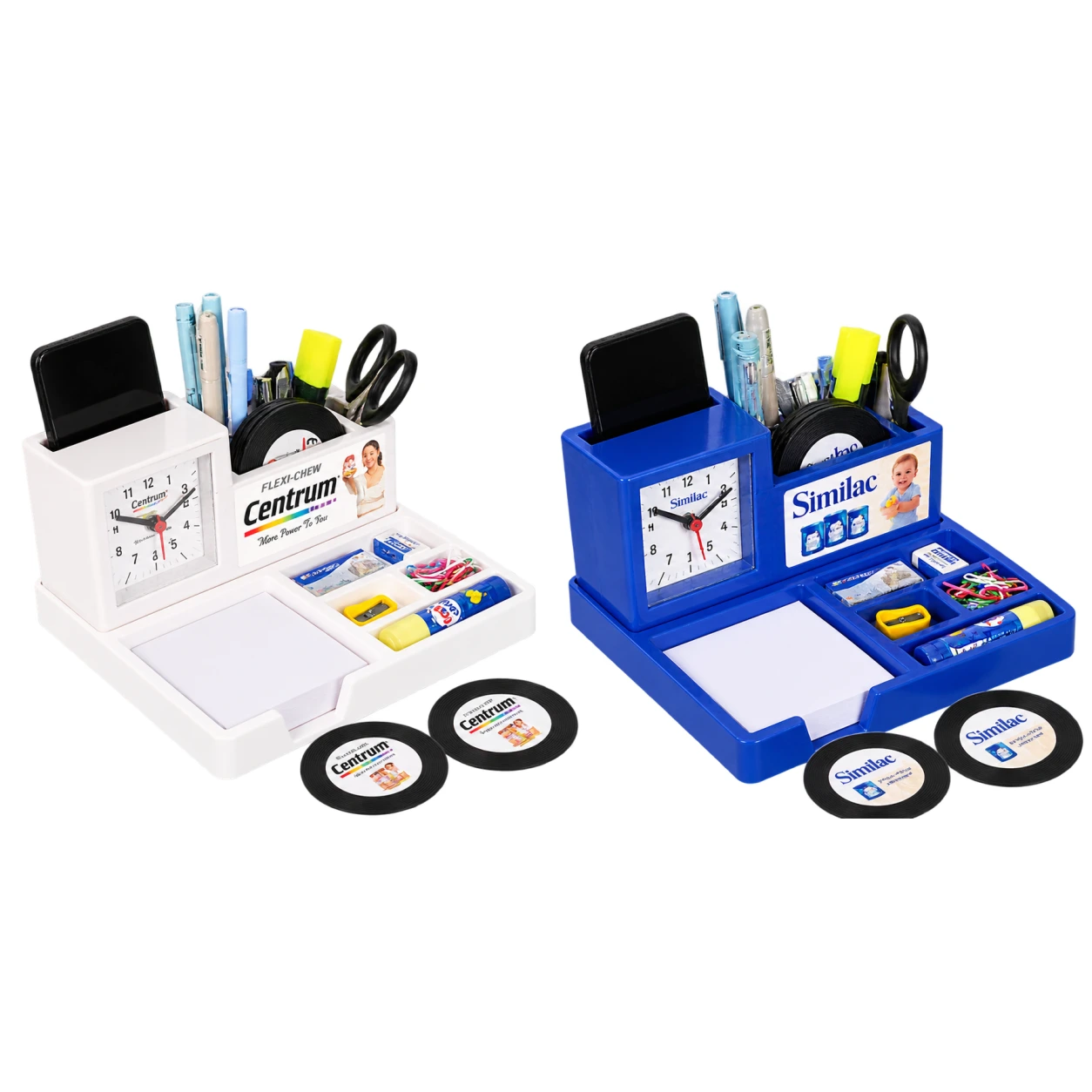 TC357 / TC358 Clock and Coaster Desk Organiser – White & Blue — TC357
